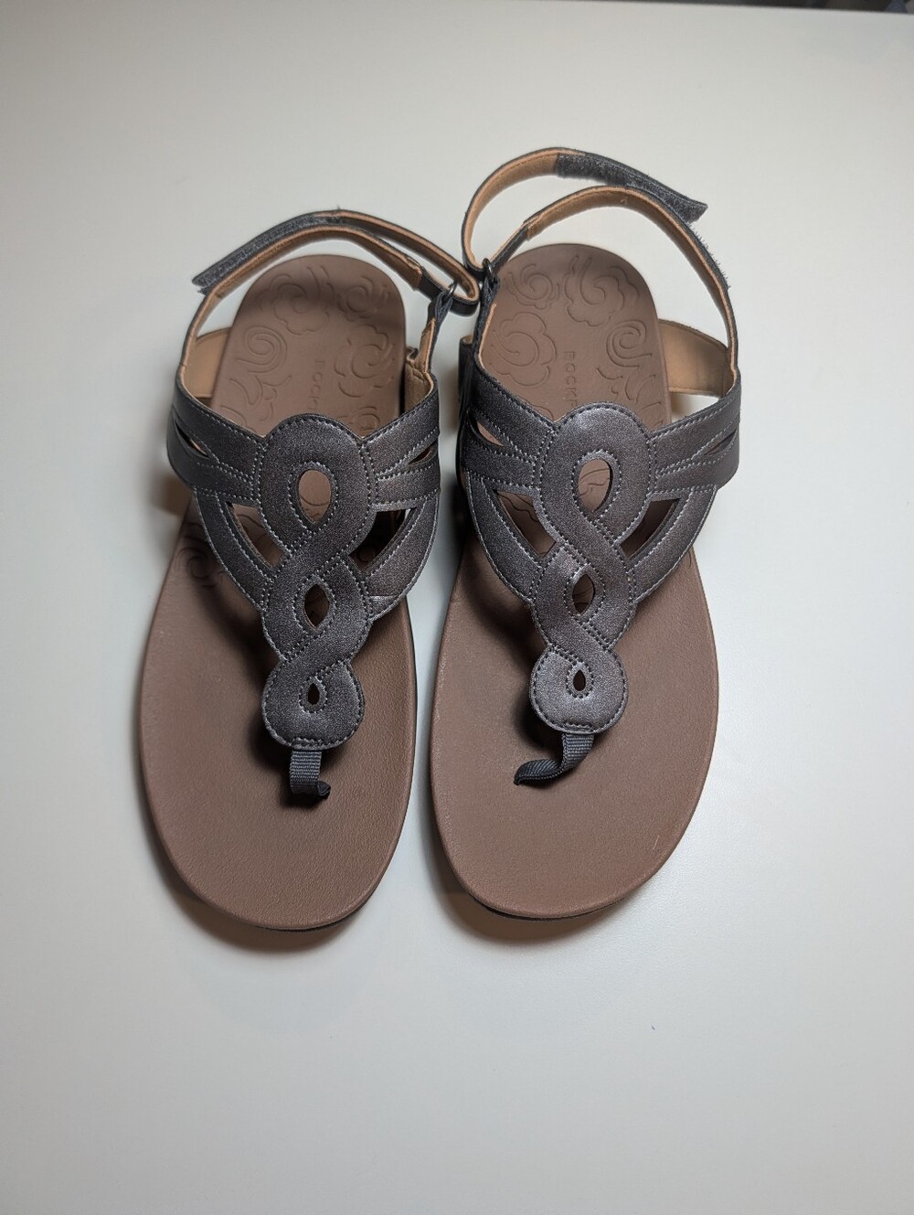 Rockport Women’s 8.5W Ramona Pewter Sandals with Decorative T-Strap NWT